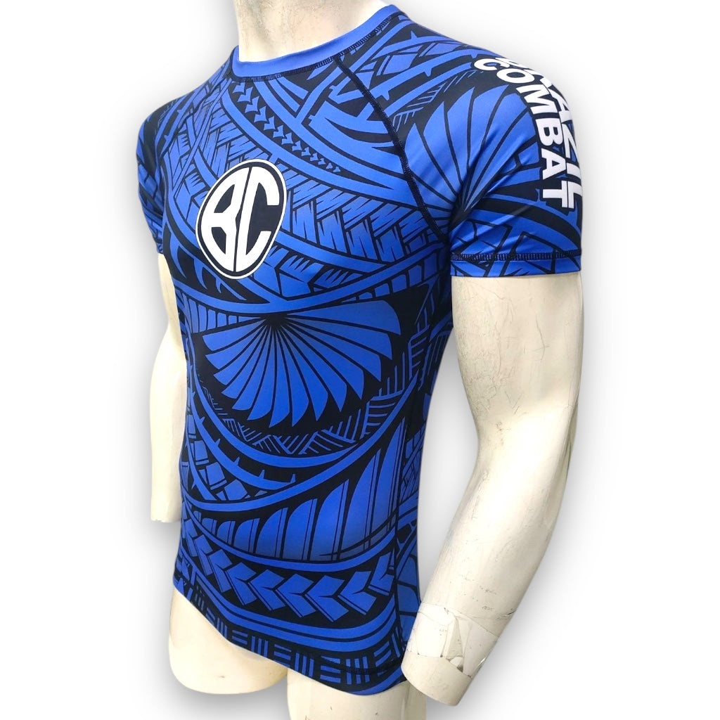 Rash Guard Maori Short Sleeve Blue and Black