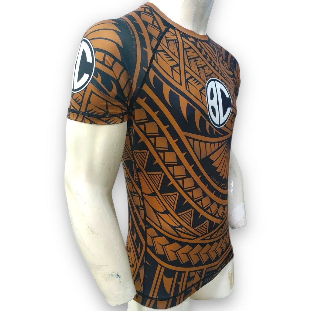 Rash Guard Maori Short Sleeve Brown and Black
